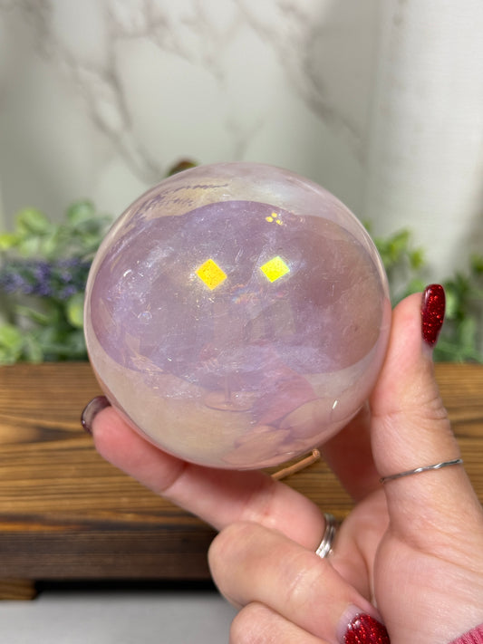 Aura Coated Rose Quartz Sphere