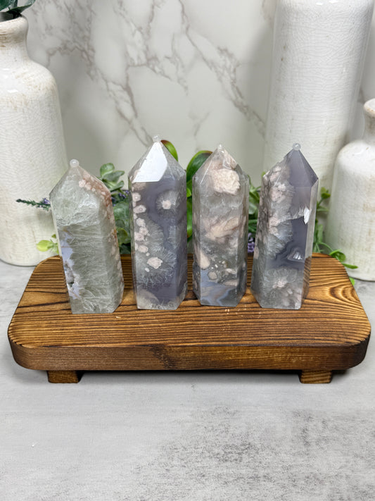 Green Quartz + Flower Agate Towers - A