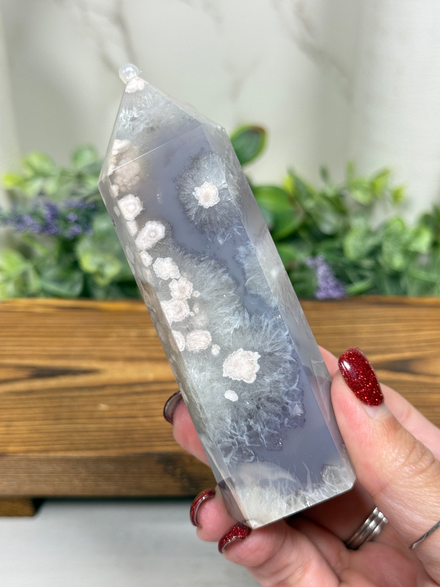 Green Quartz + Flower Agate Towers - A