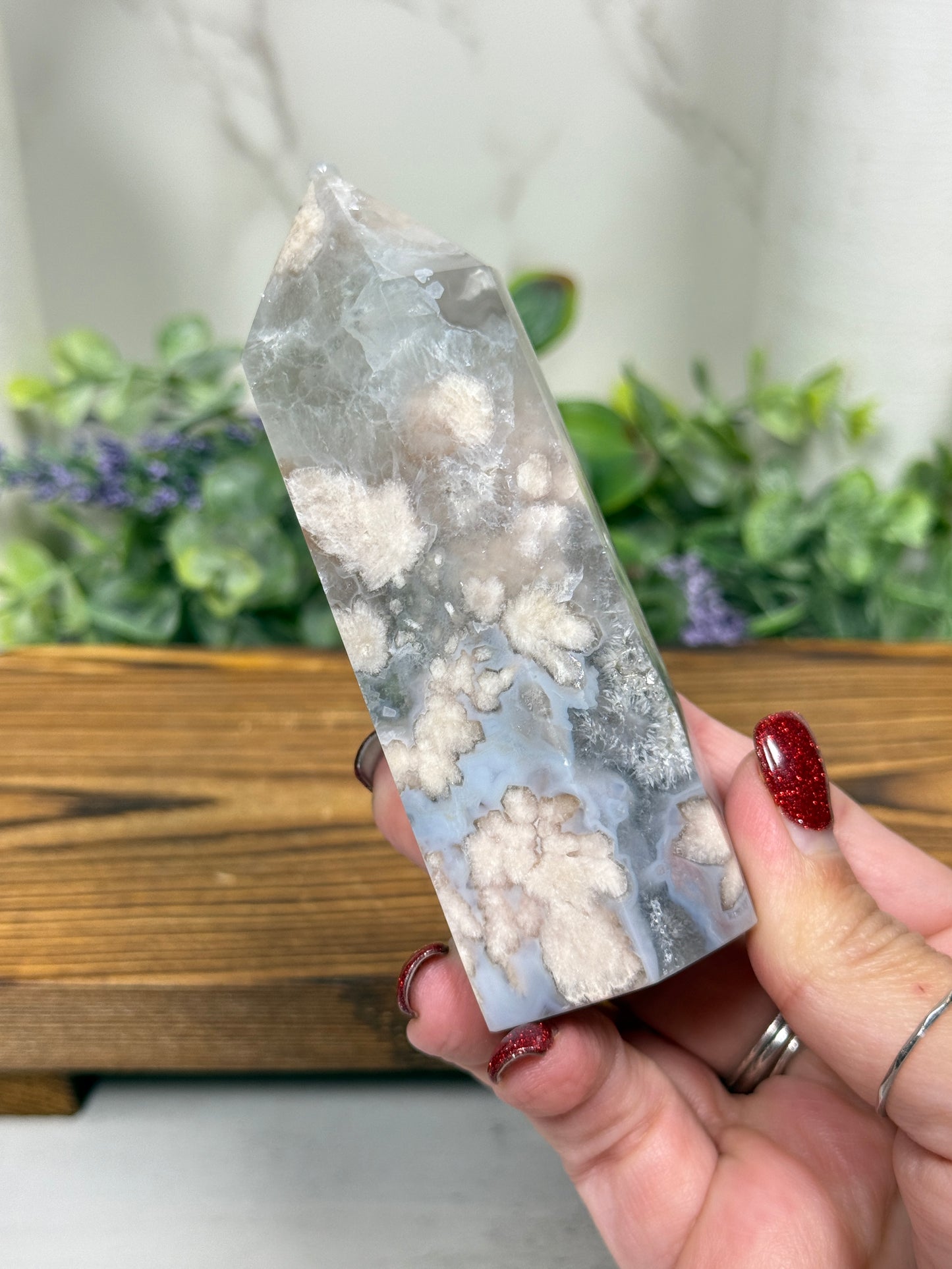 Green Quartz + Flower Agate Towers - A