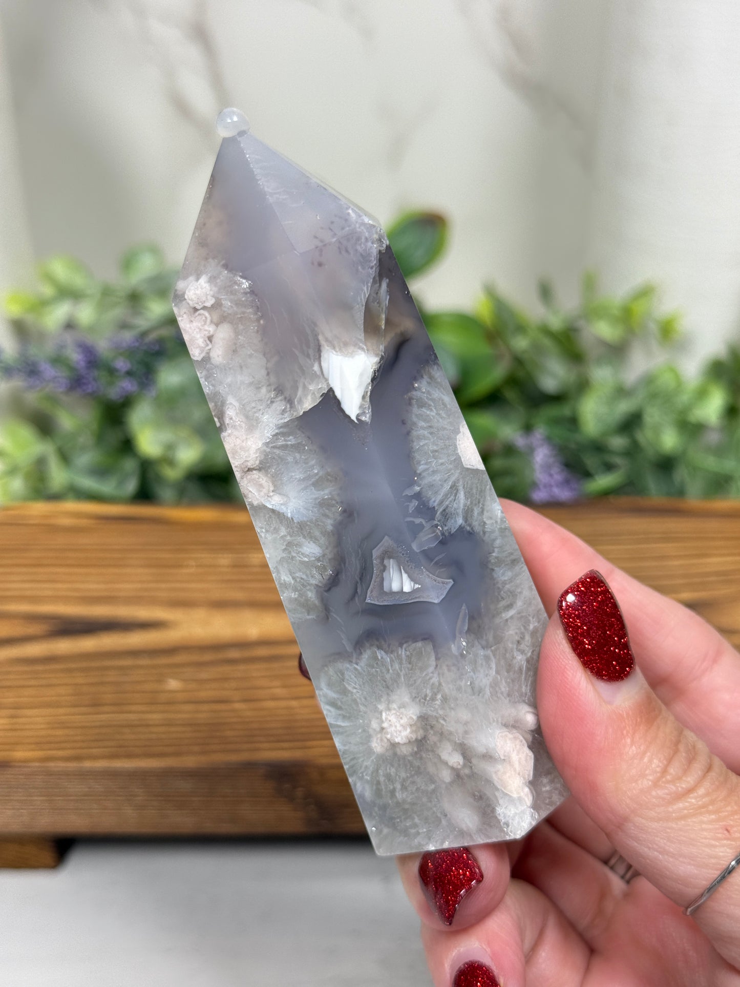 Green Quartz + Flower Agate Towers - A