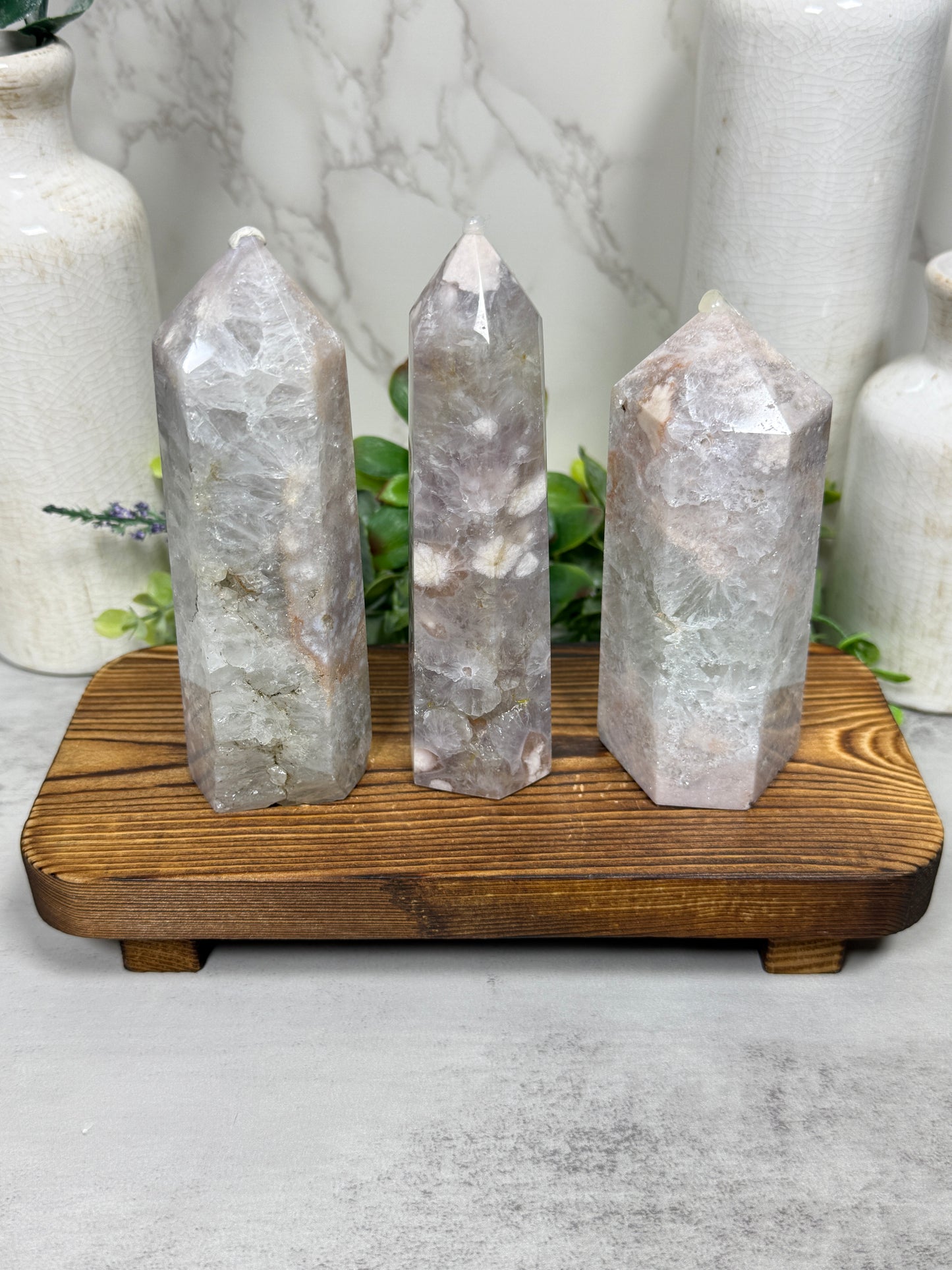 Green Quartz + Flower Agate Towers - B
