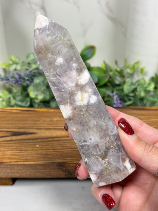 Green Quartz + Flower Agate Towers - B