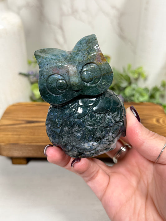 Moss Agate Owls