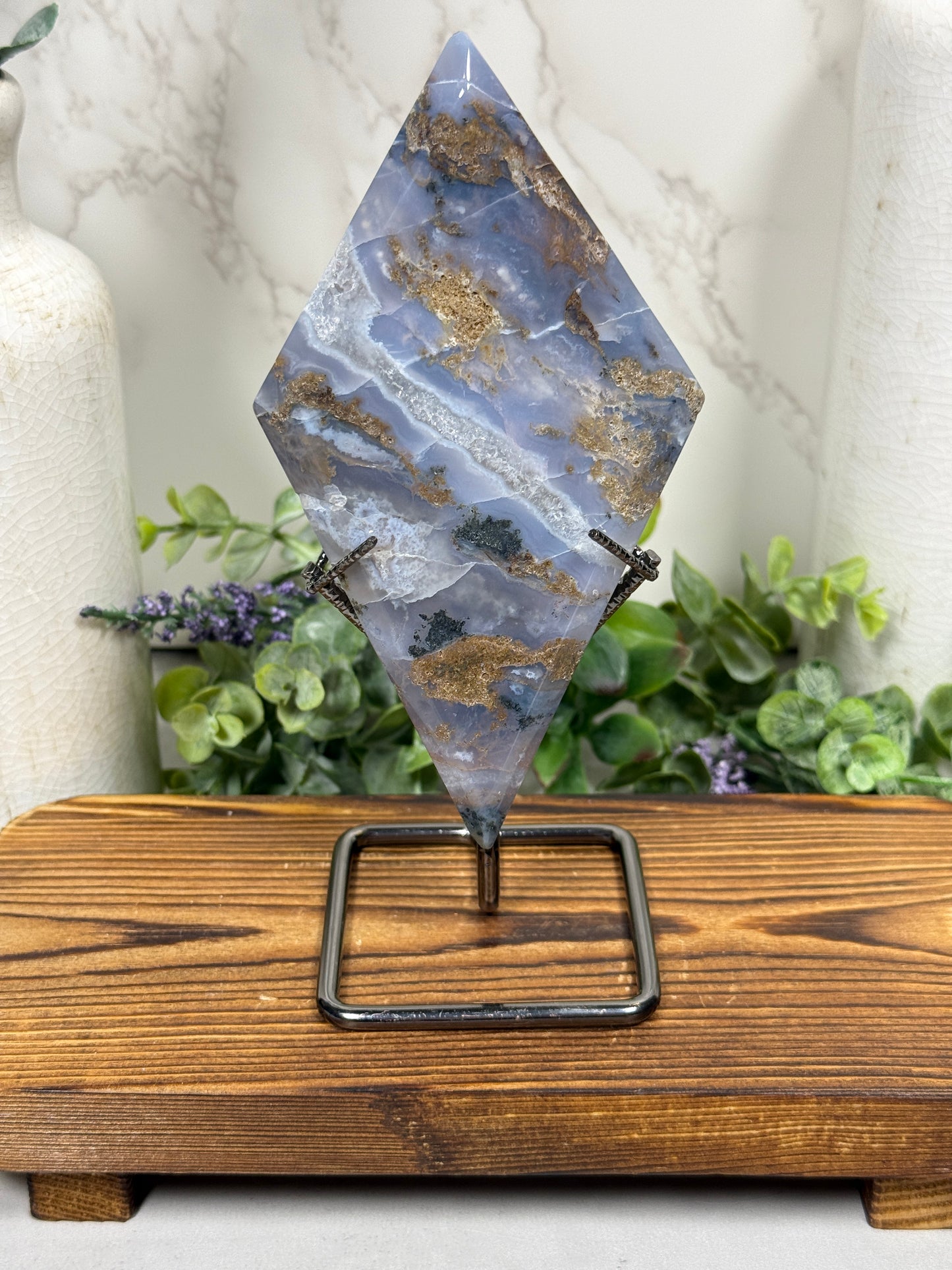 Moss Agate Diamonds with Stands