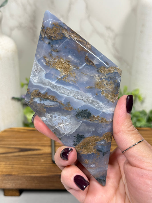 Moss Agate Diamonds with Stands