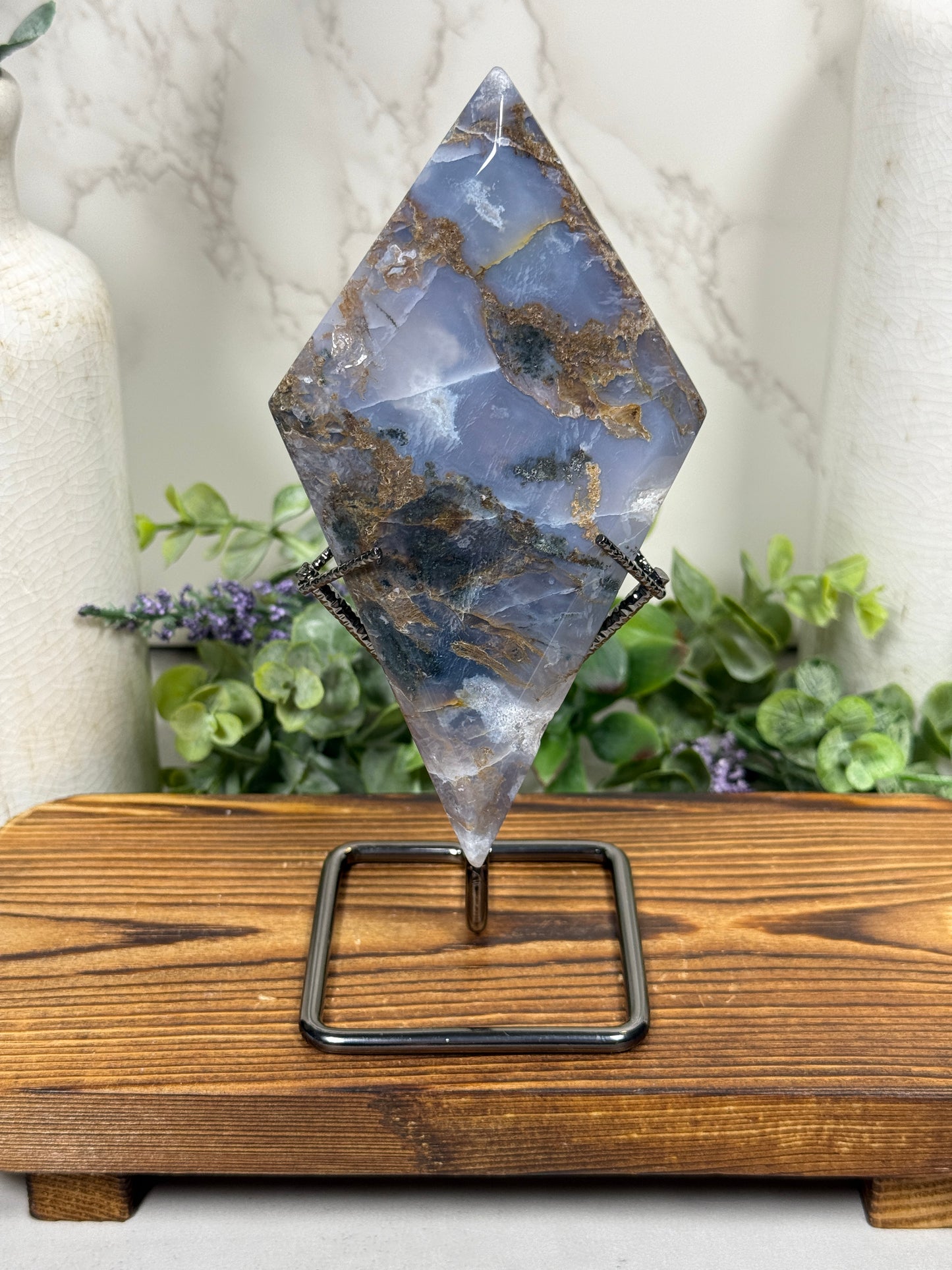 Moss Agate Diamonds with Stands