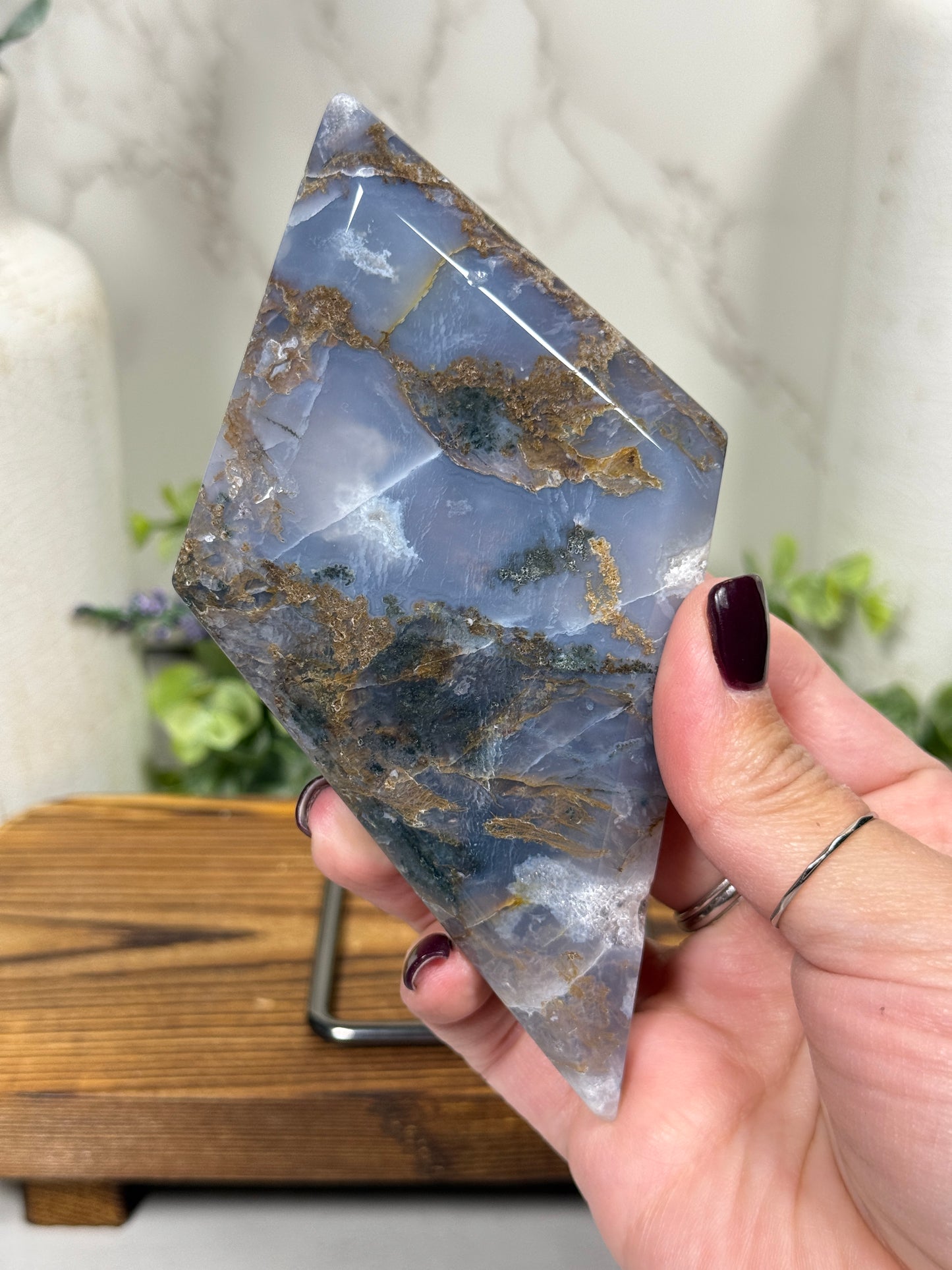 Moss Agate Diamonds with Stands