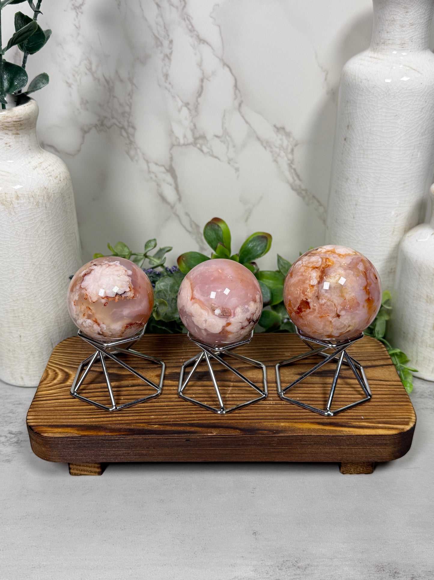 Pink Carnelian Flower Spheres