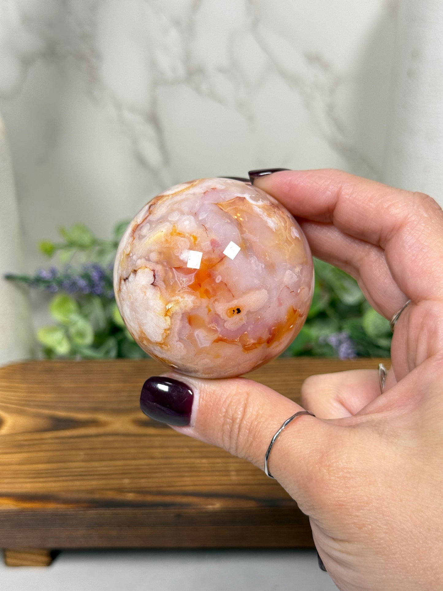 Pink Carnelian Flower Spheres