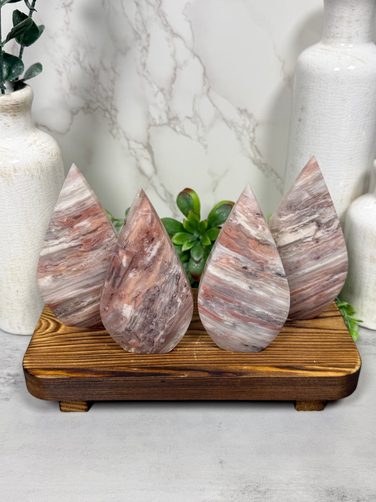 Pink Agate Banded Teardrops