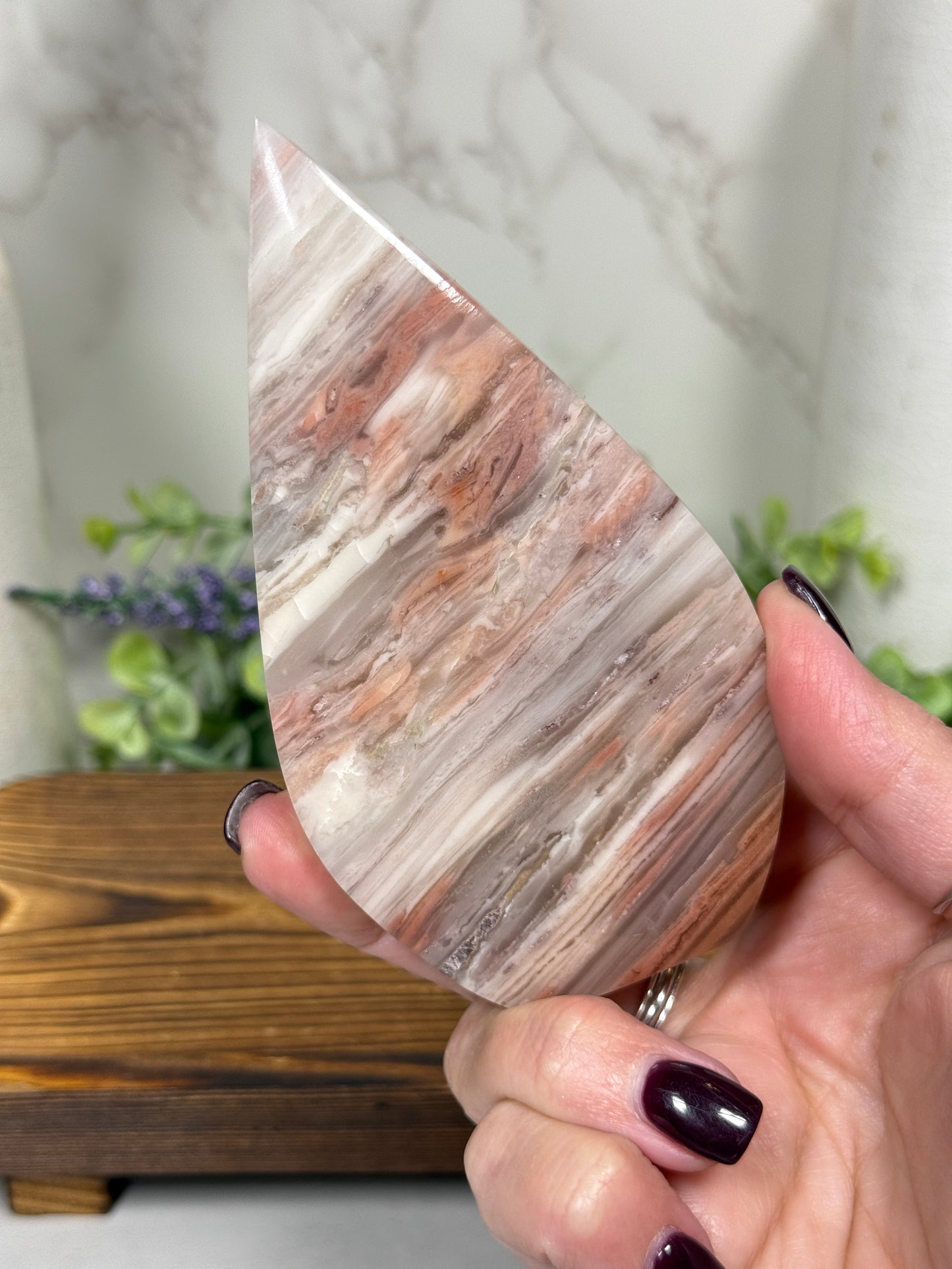 Pink Agate Banded Teardrops