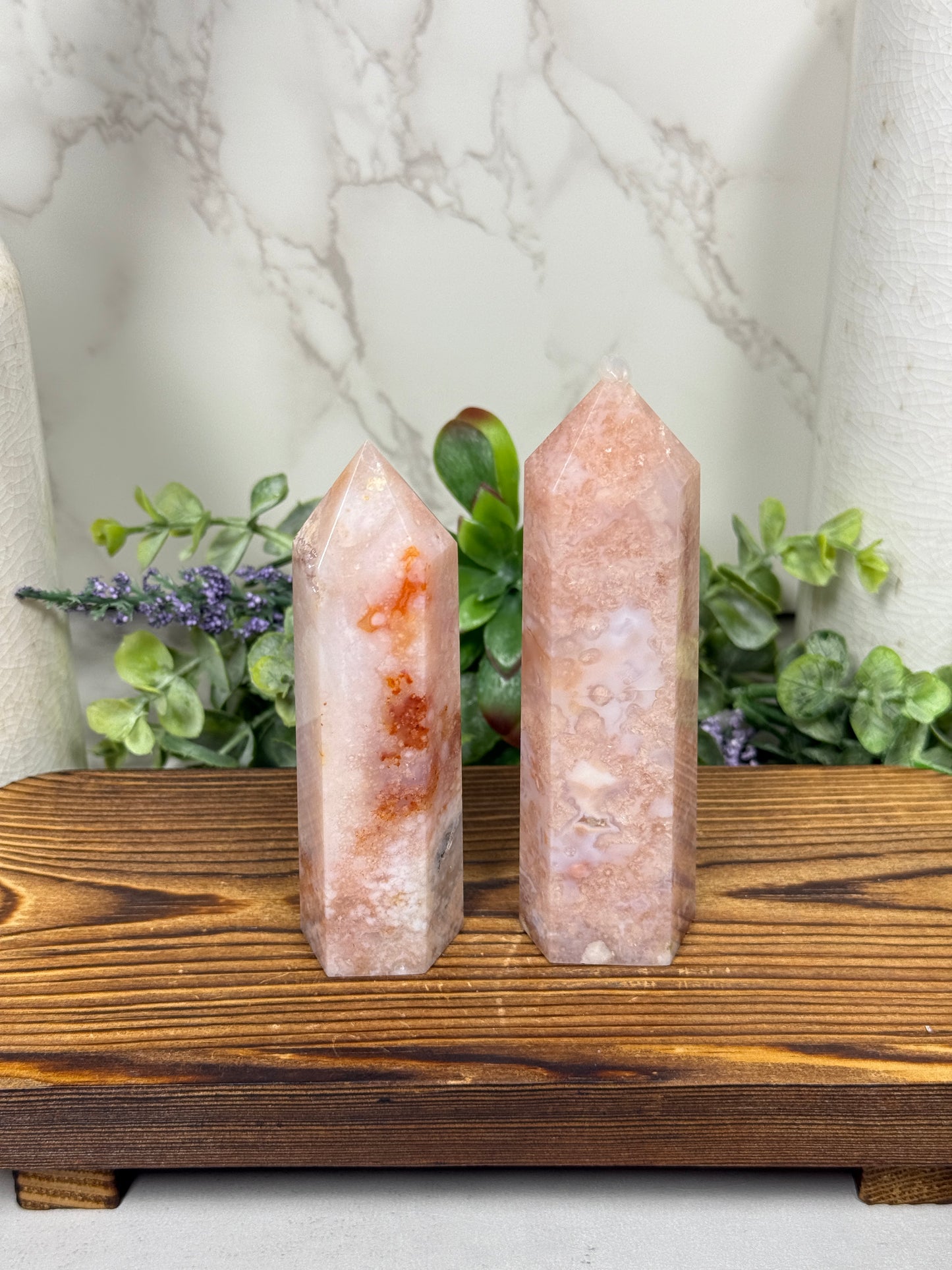 Pink Carnelian Flower Towers