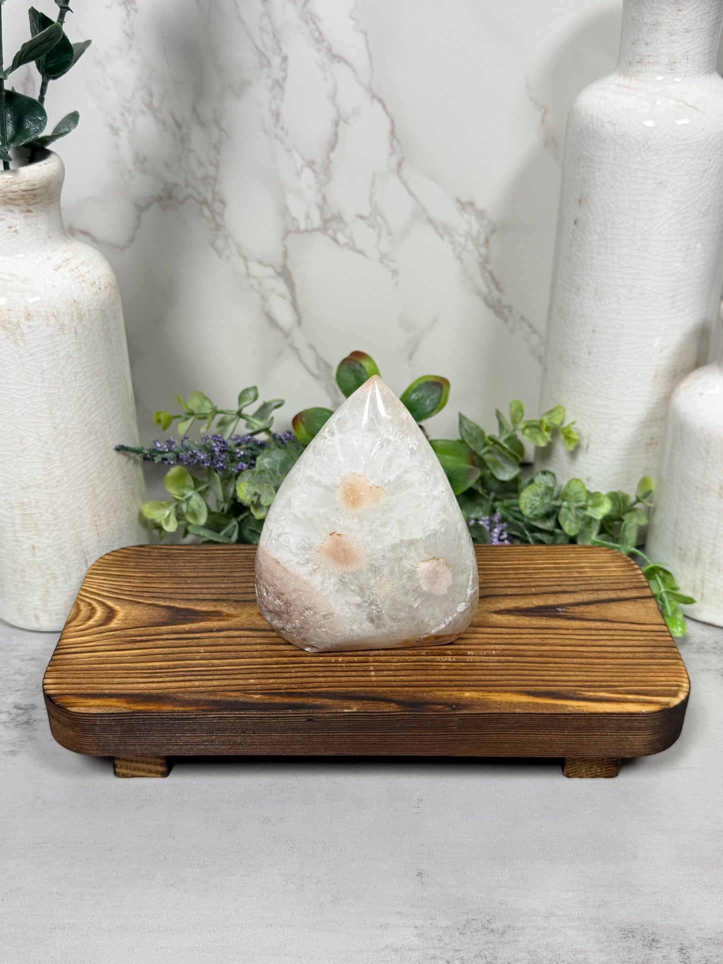 Pink Flower Agate Teardrops