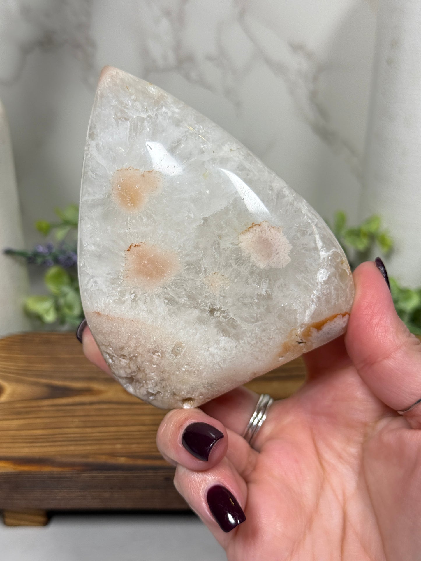 Pink Flower Agate Teardrops