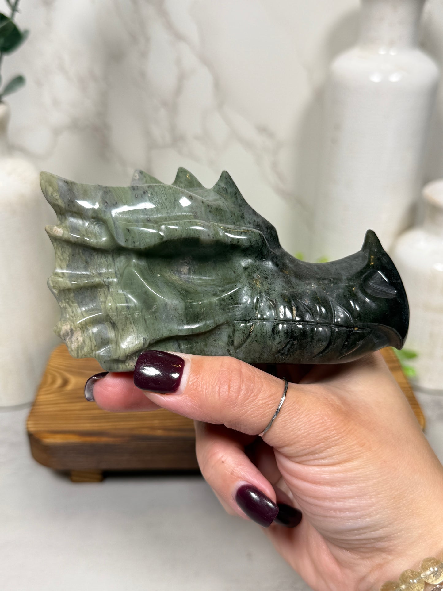 Green Rhodonite Jasper Dragon Head