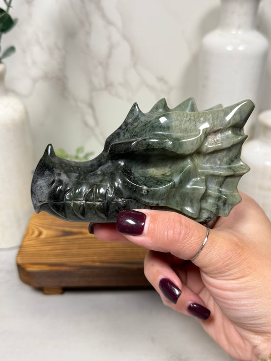 Green Rhodonite Jasper Dragon Head