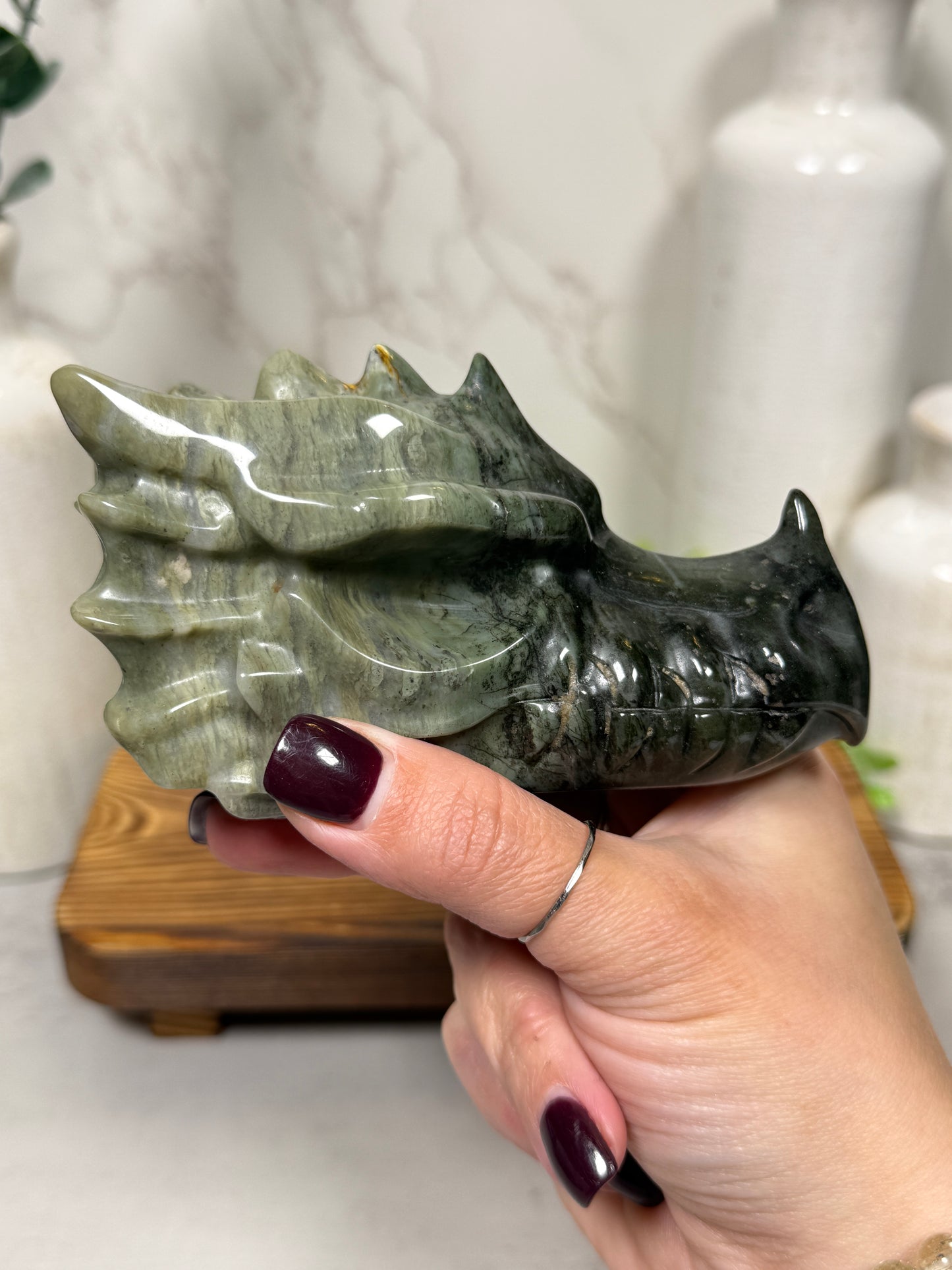 Green Rhodonite Jasper Dragon Head