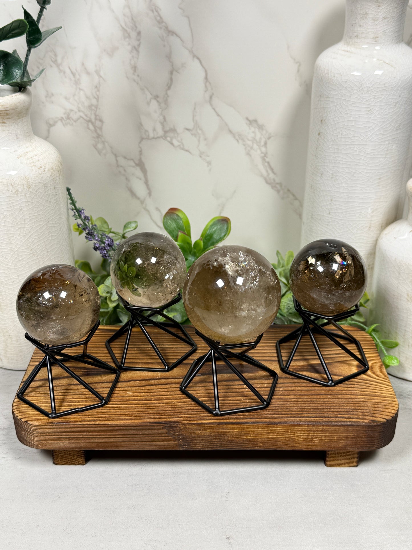 Smokey Quartz with Rainbow Spheres