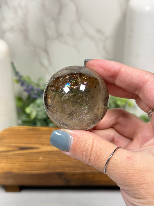 Smokey Quartz with Rainbow Spheres