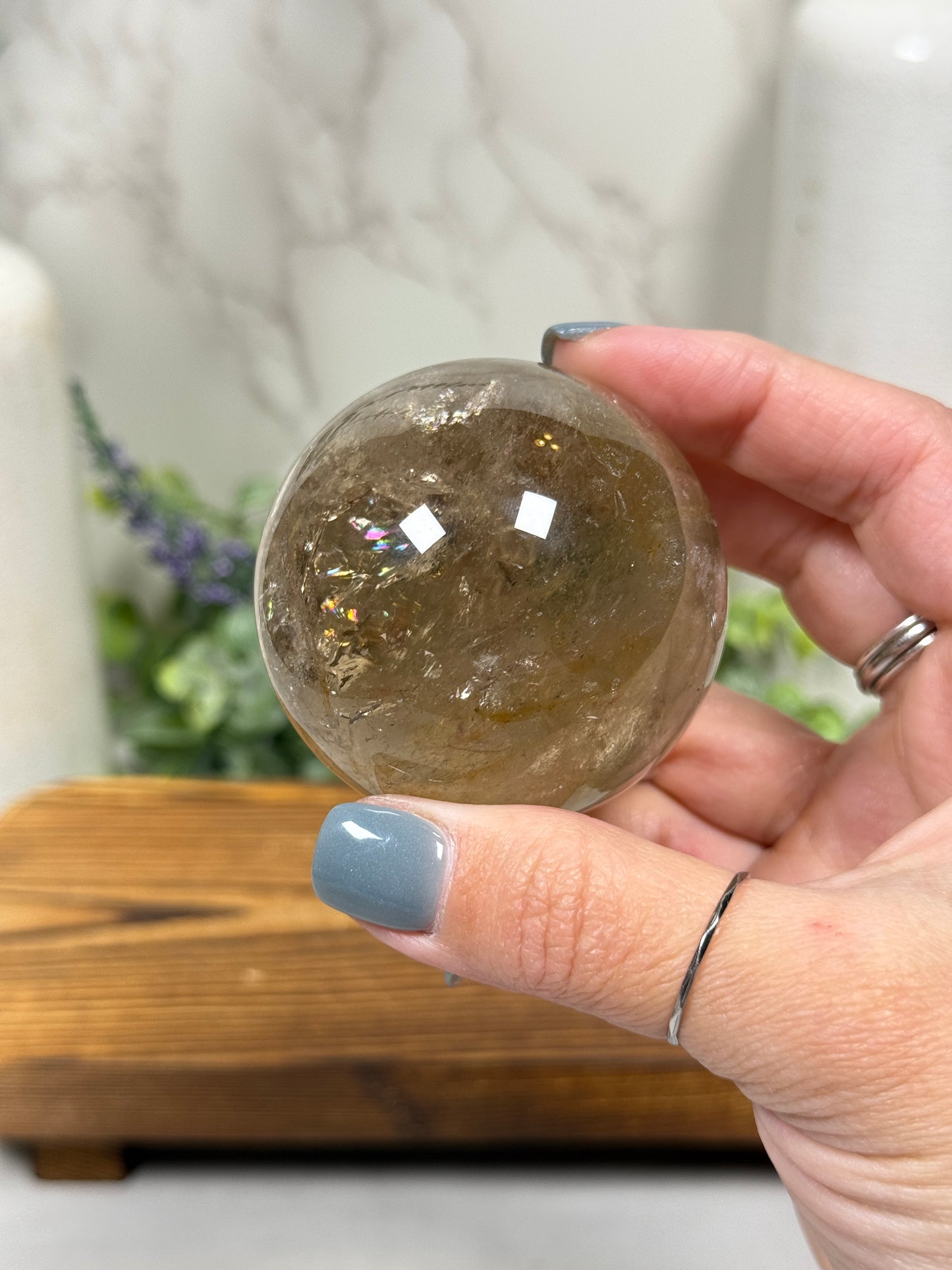 Smokey Quartz with Rainbow Spheres