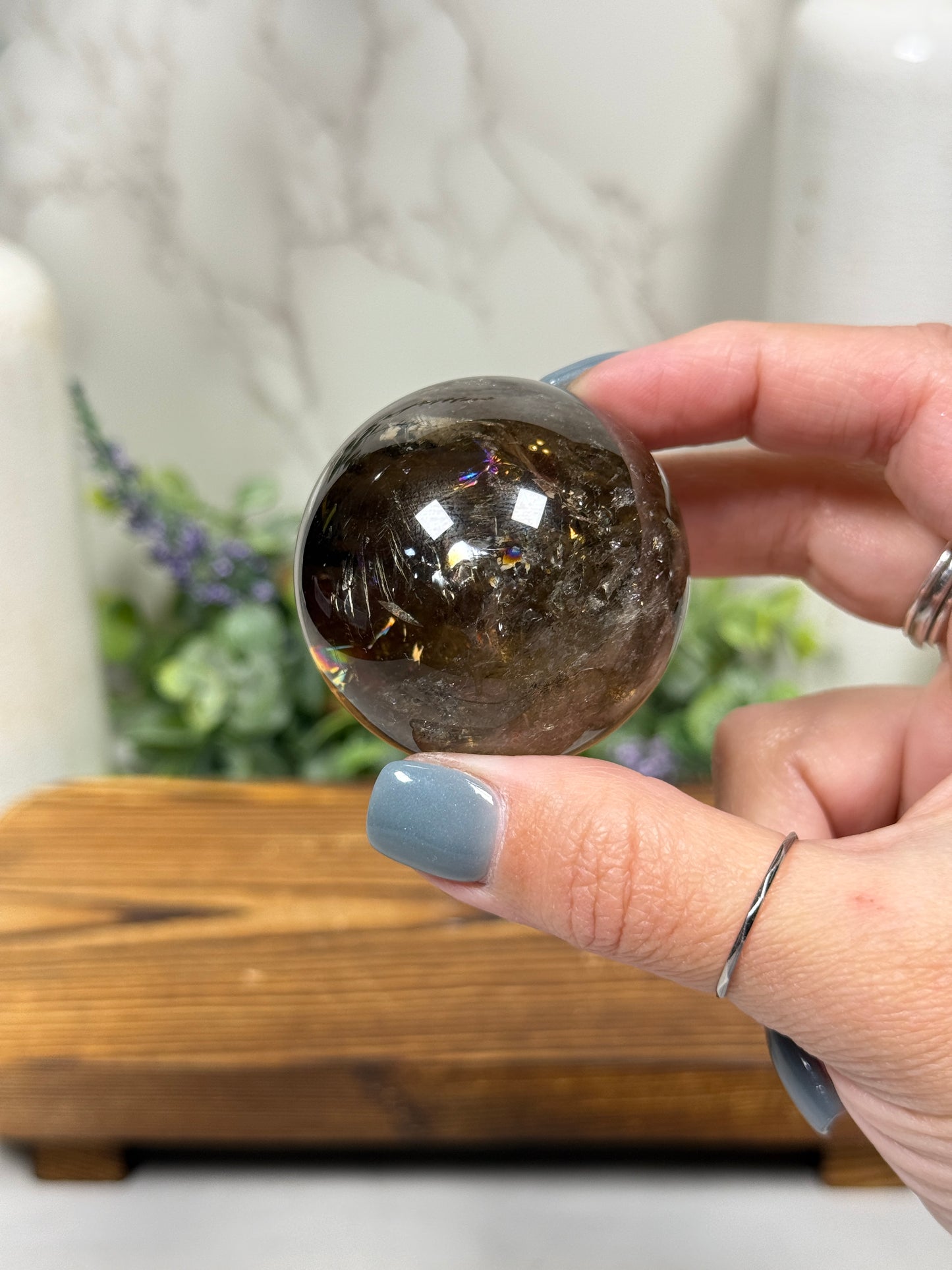 Smokey Quartz with Rainbow Spheres