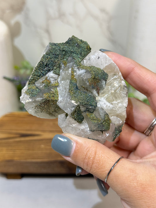 Colorful Pyrite on Calcite