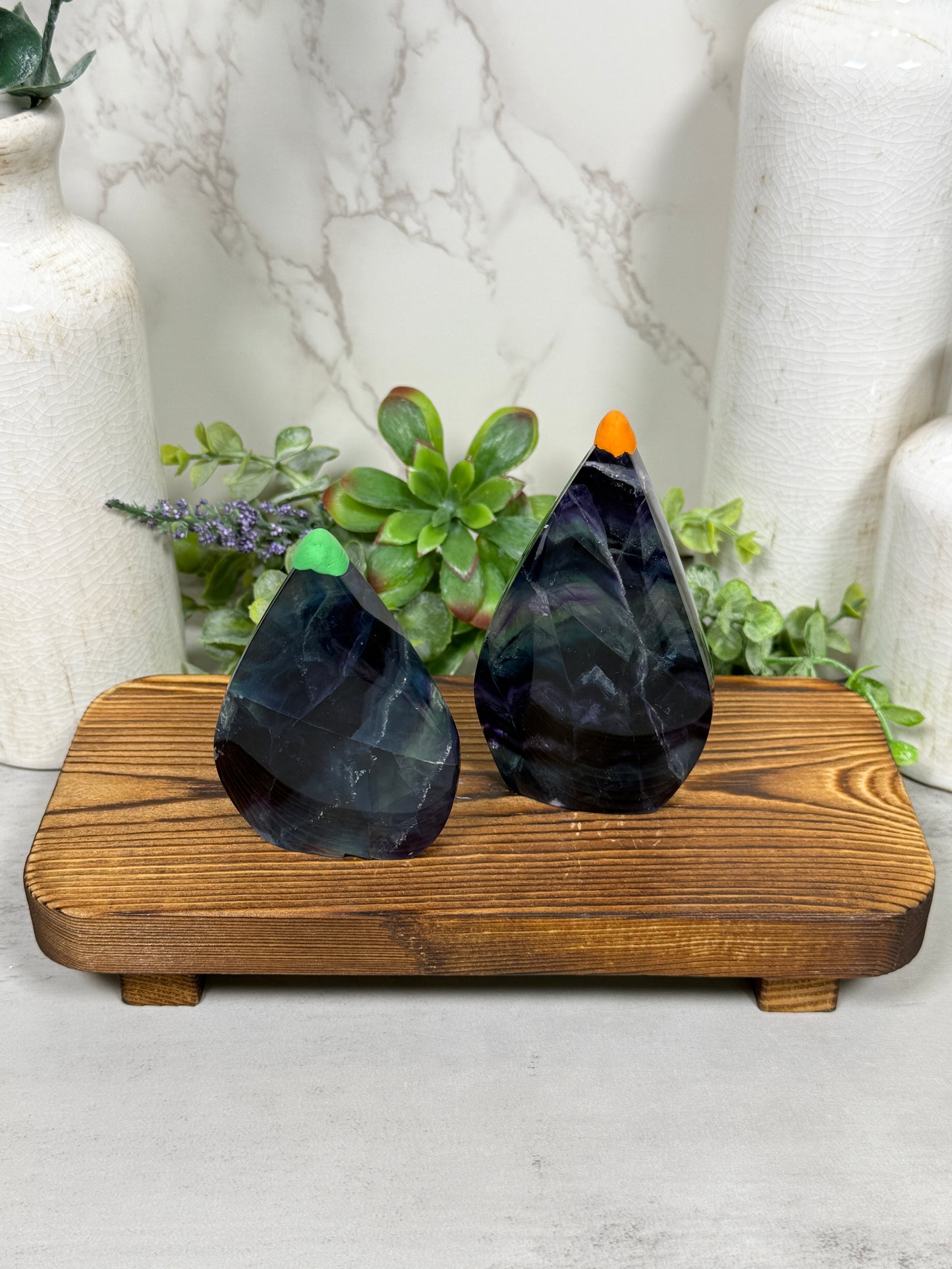Purple Green Fluorite Teardrops