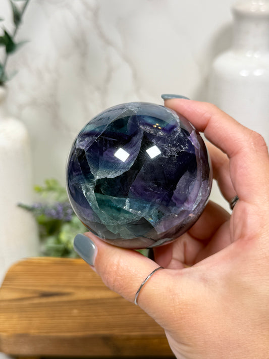 Purple + Green + Blue Fluorite Sphere