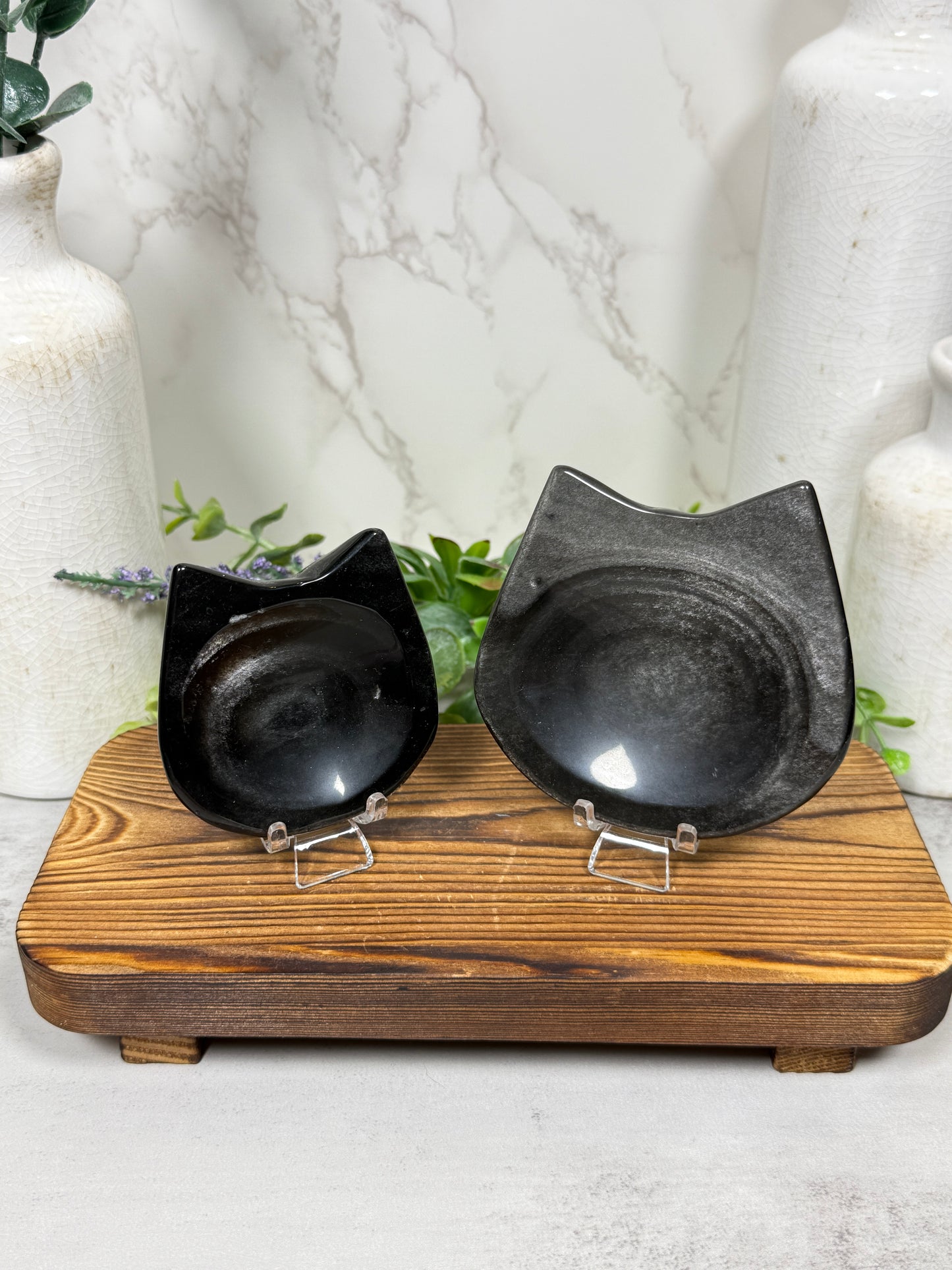 Silver Obsidian Kitty Bowl