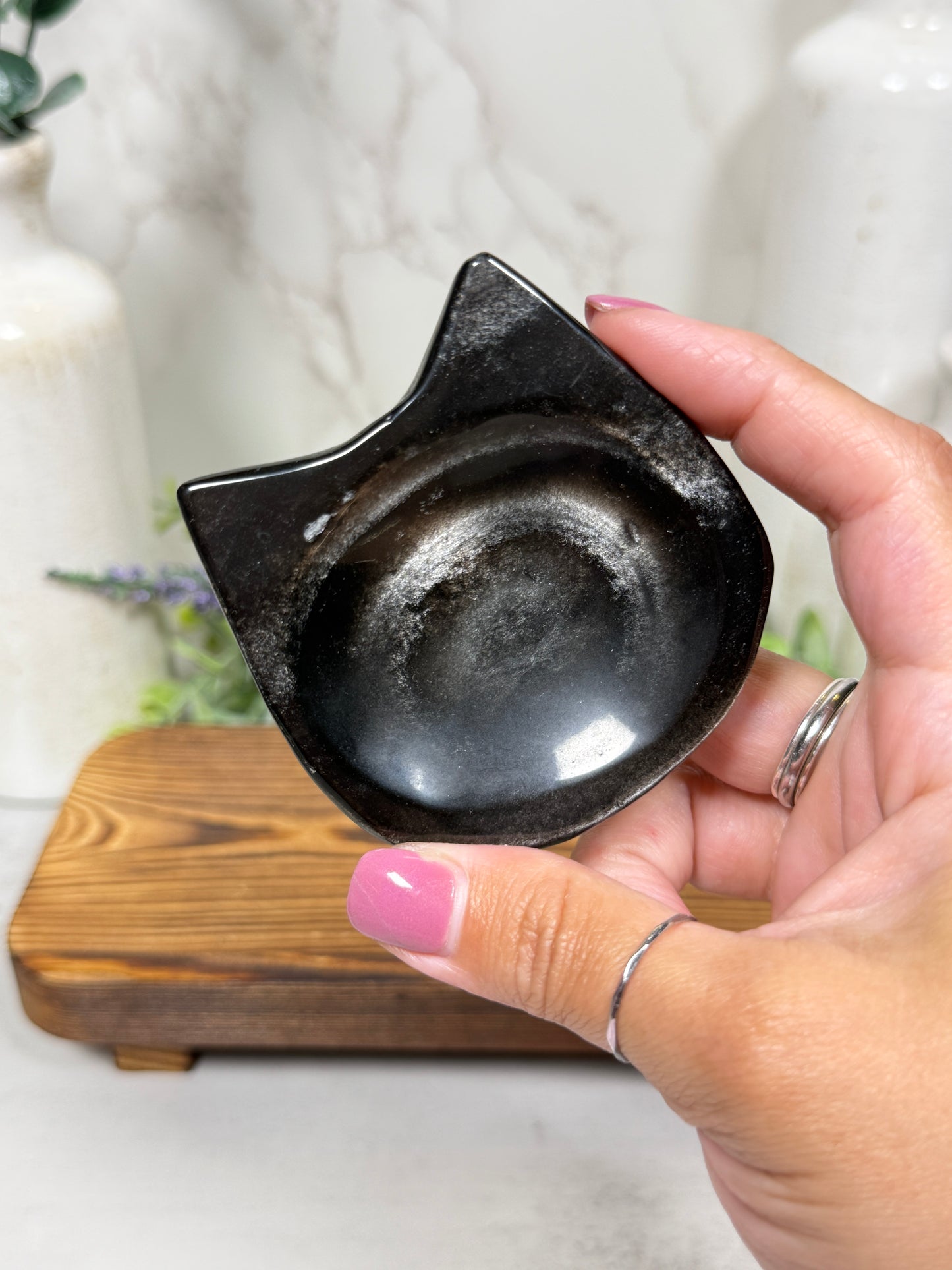 Silver Obsidian Kitty Bowl