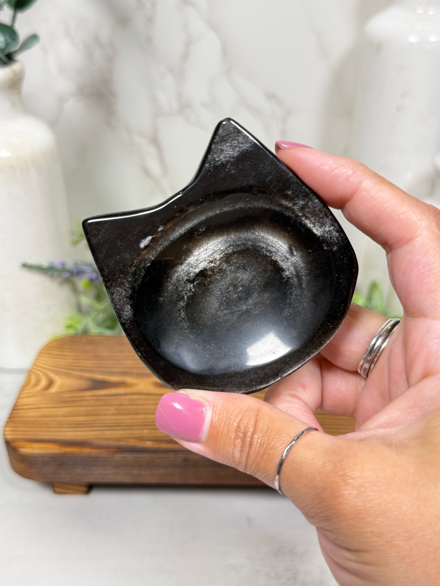 Silver Obsidian Kitty Bowl