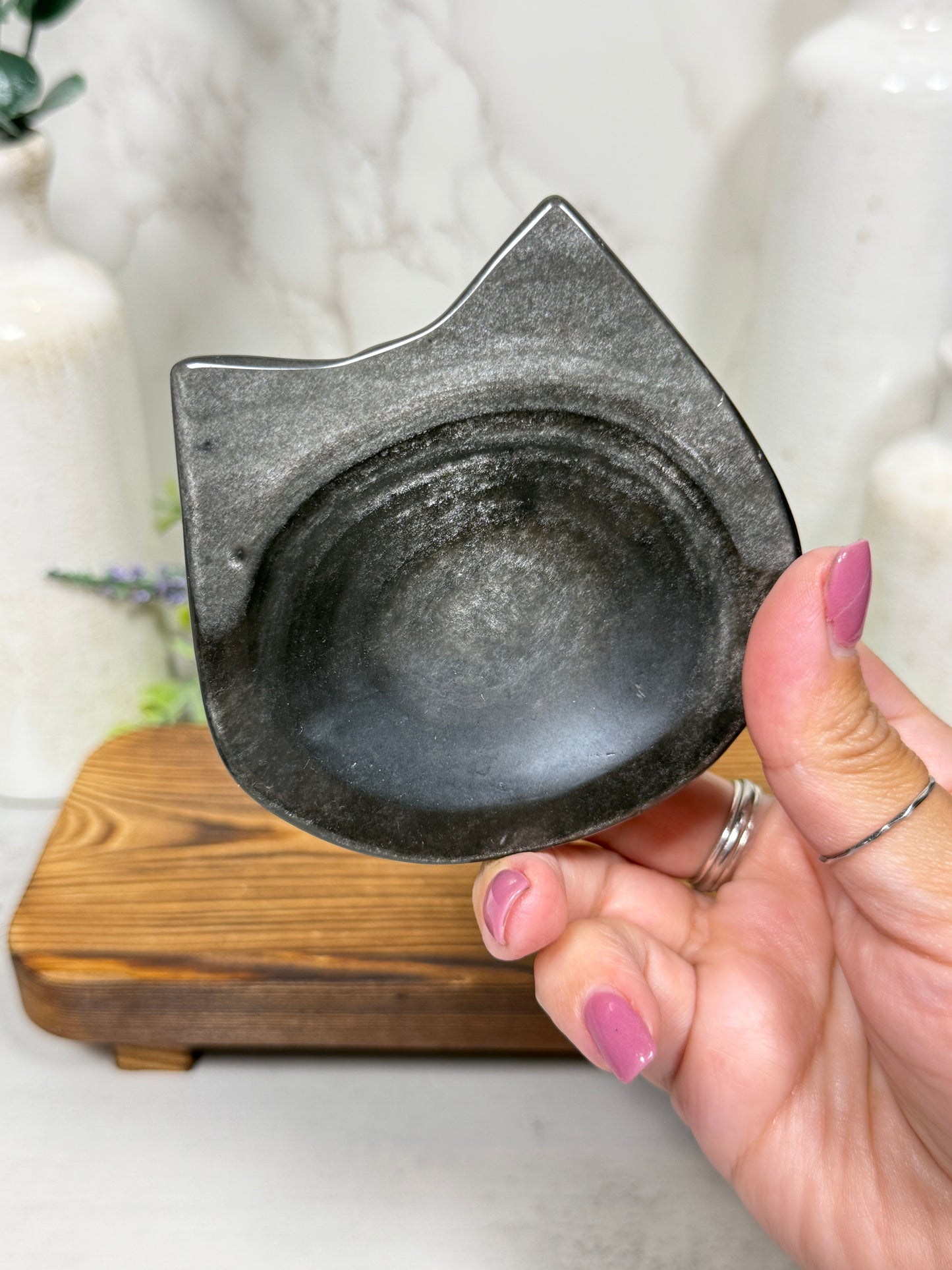 Silver Obsidian Kitty Bowl