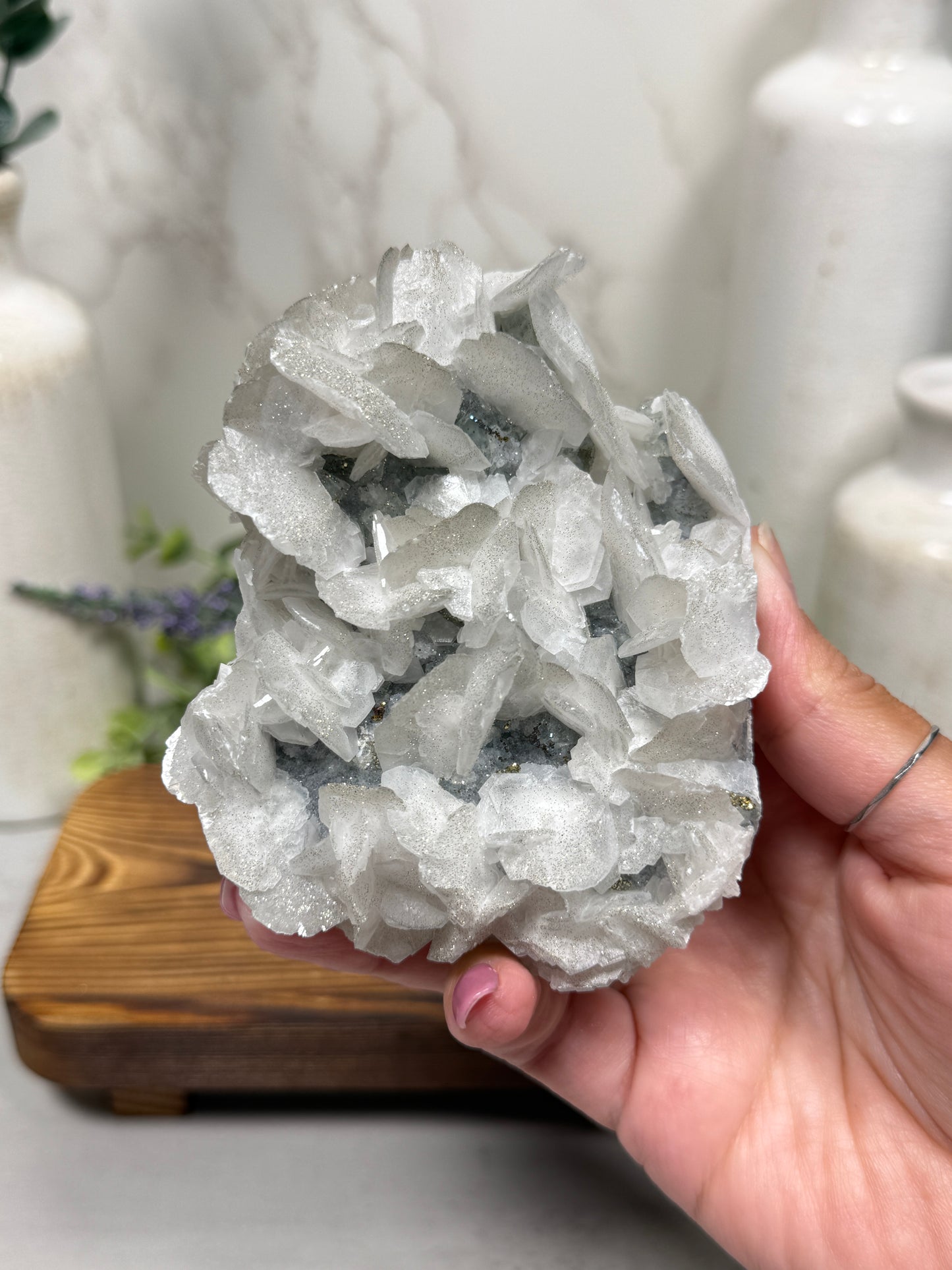 Petal Calcite on Fluorite with Pyrite