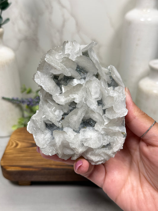 Petal Calcite on Fluorite with Pyrite