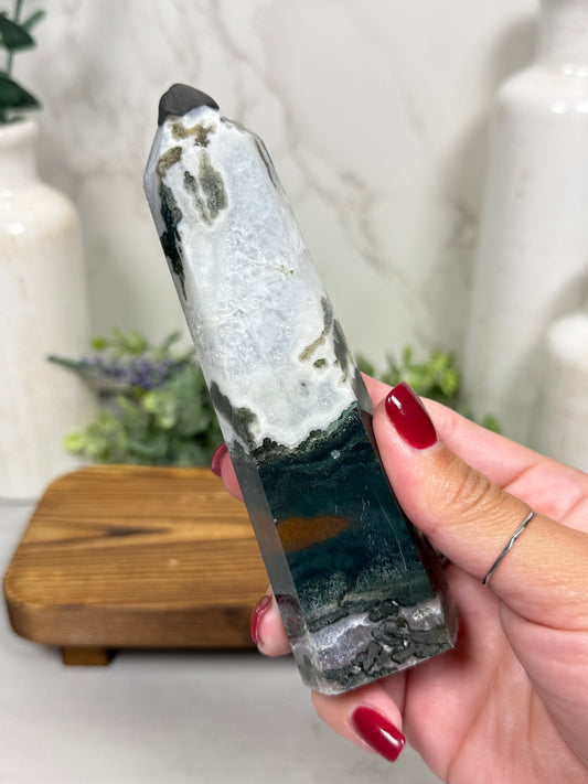 Moss Agate + Quartz Towers