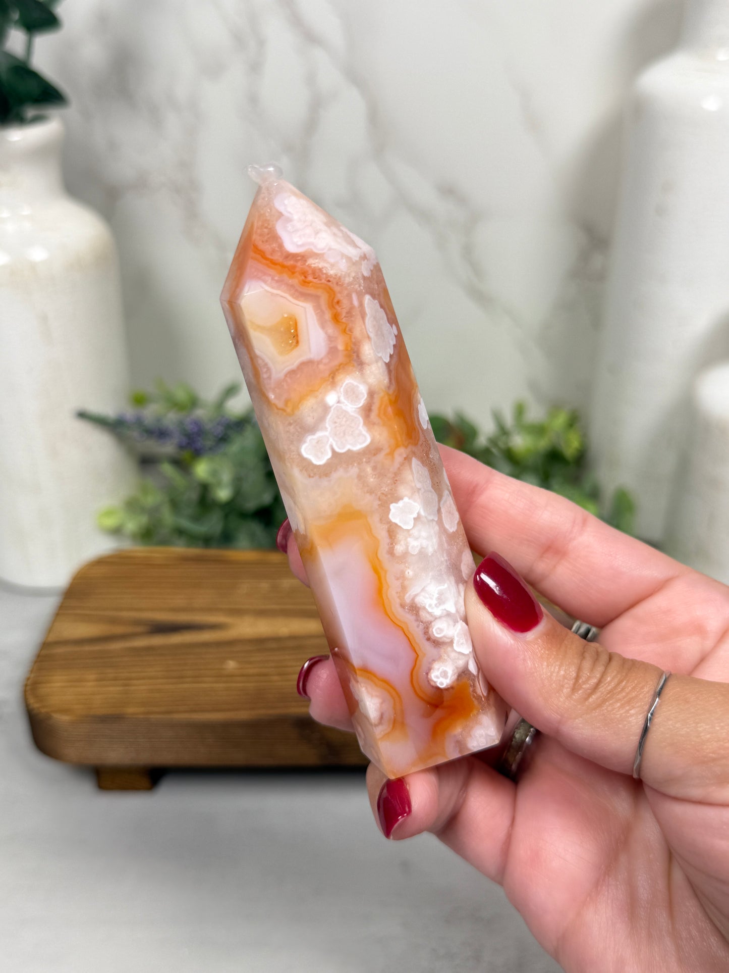 Pink Carnelian Flower Agate Tower