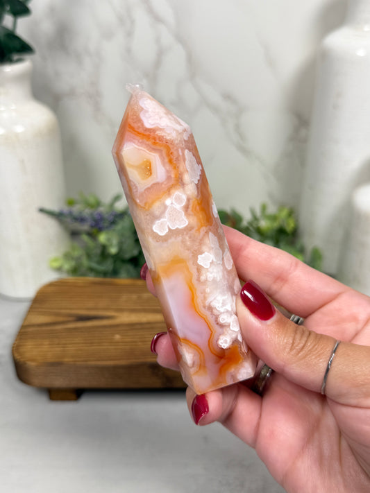 Pink Carnelian Flower Agate Tower