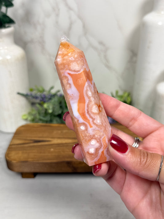Pink Carnelian Flower Agate Tower