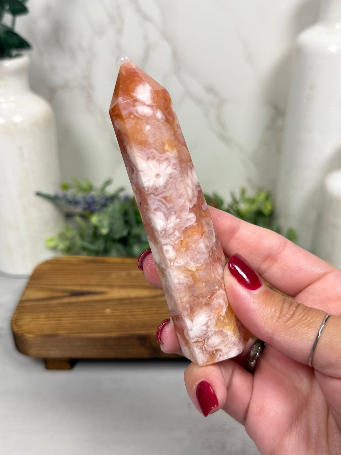 Pink Carnelian Flower Agate Tower