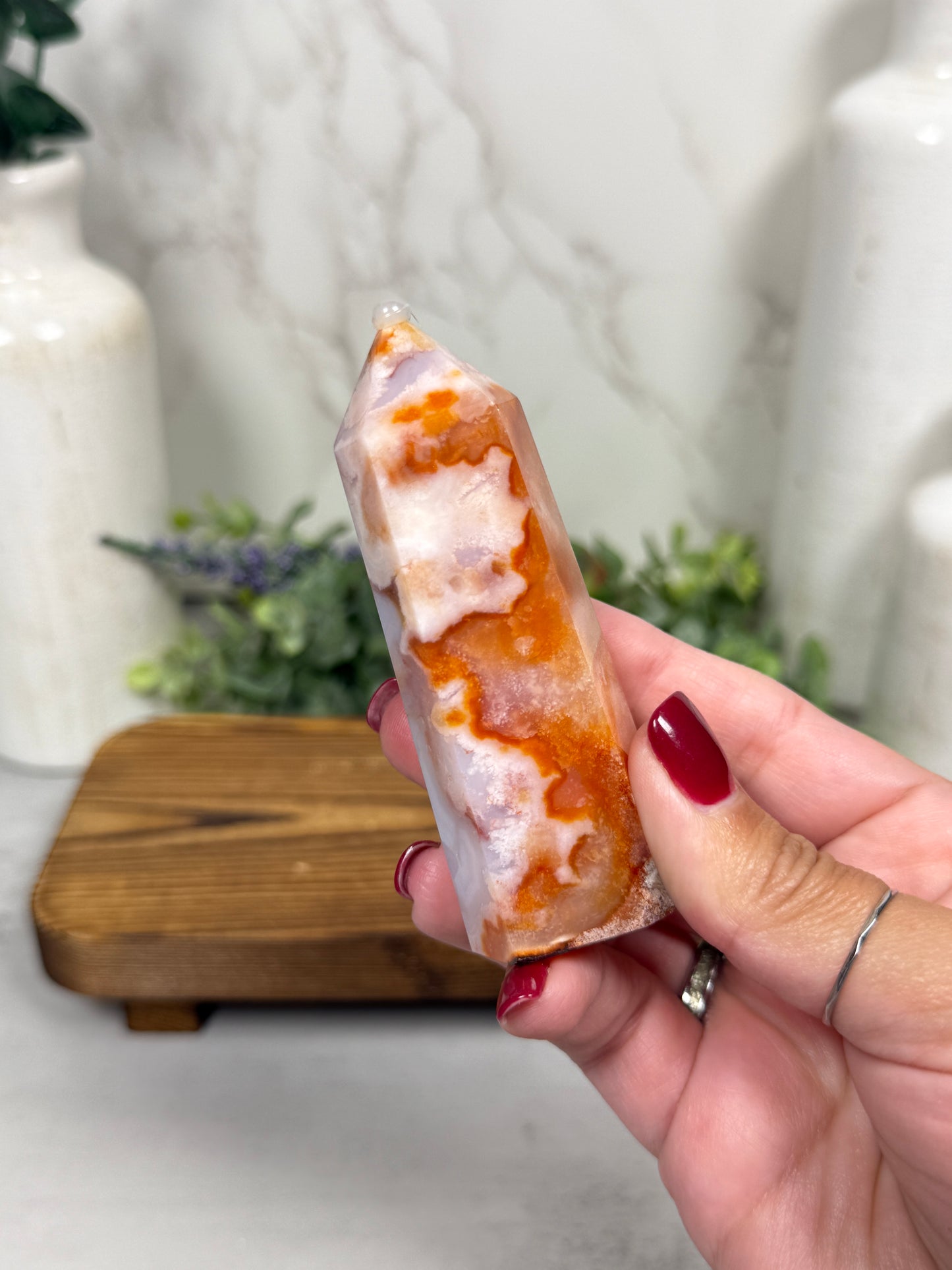 Pink Carnelian Flower Agate Tower