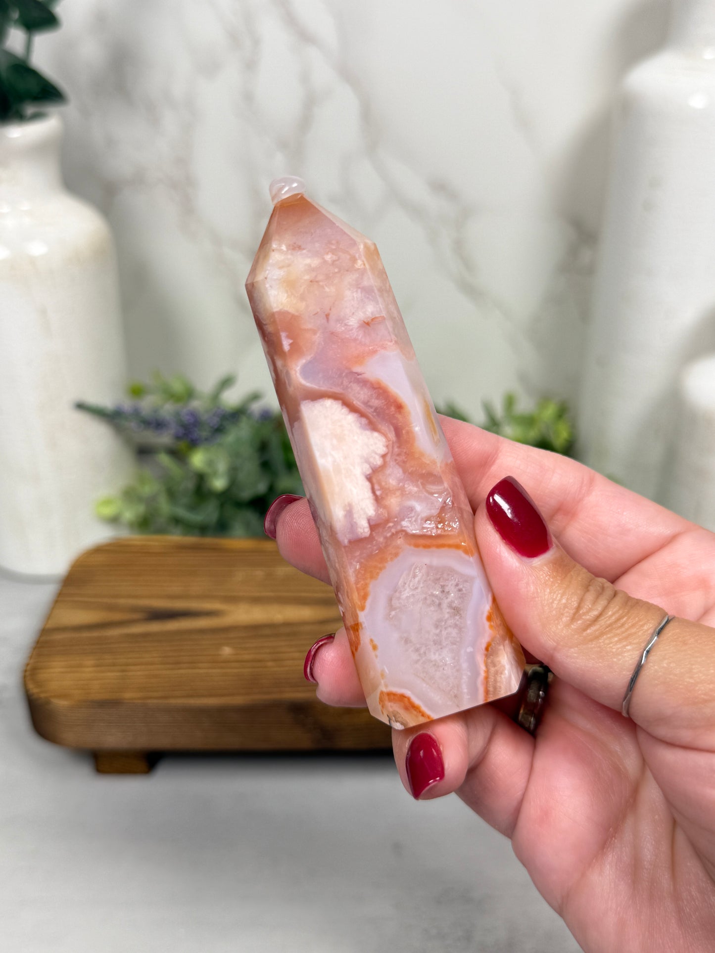 Pink Carnelian Flower Agate Tower
