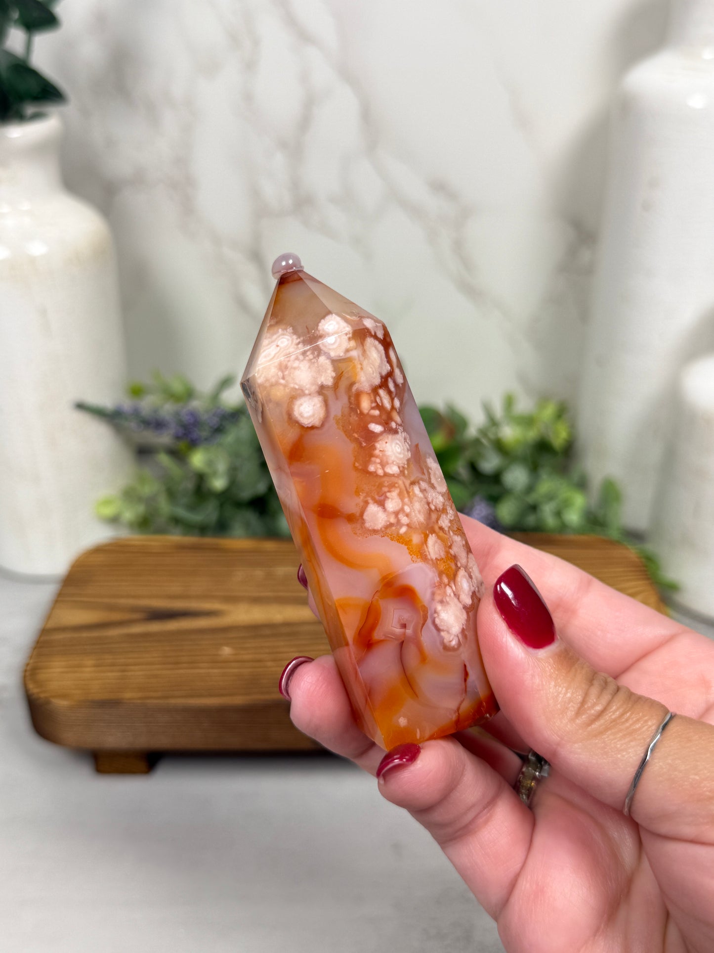 Pink Carnelian Flower Agate Tower