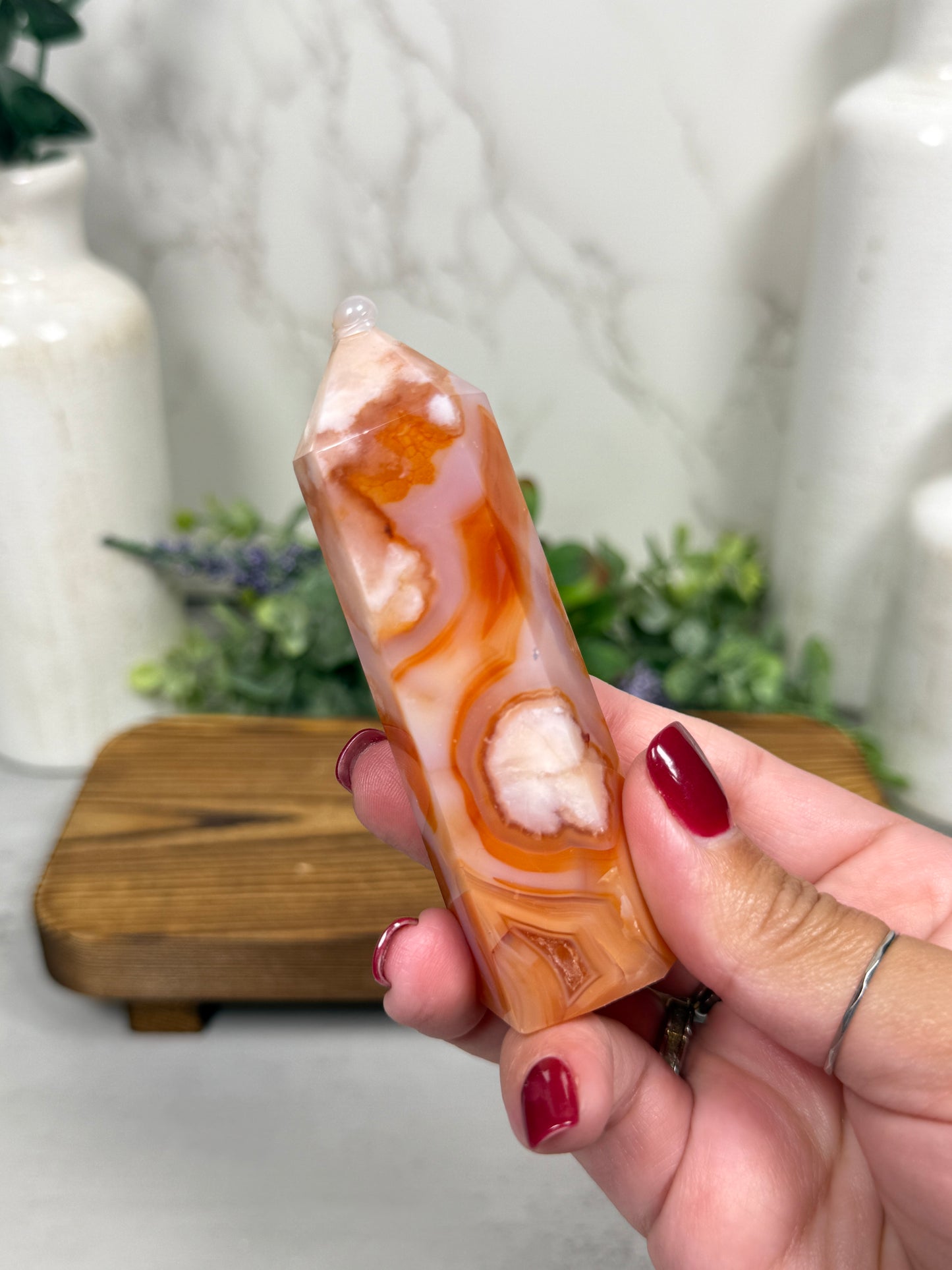 Pink Carnelian Flower Agate Tower
