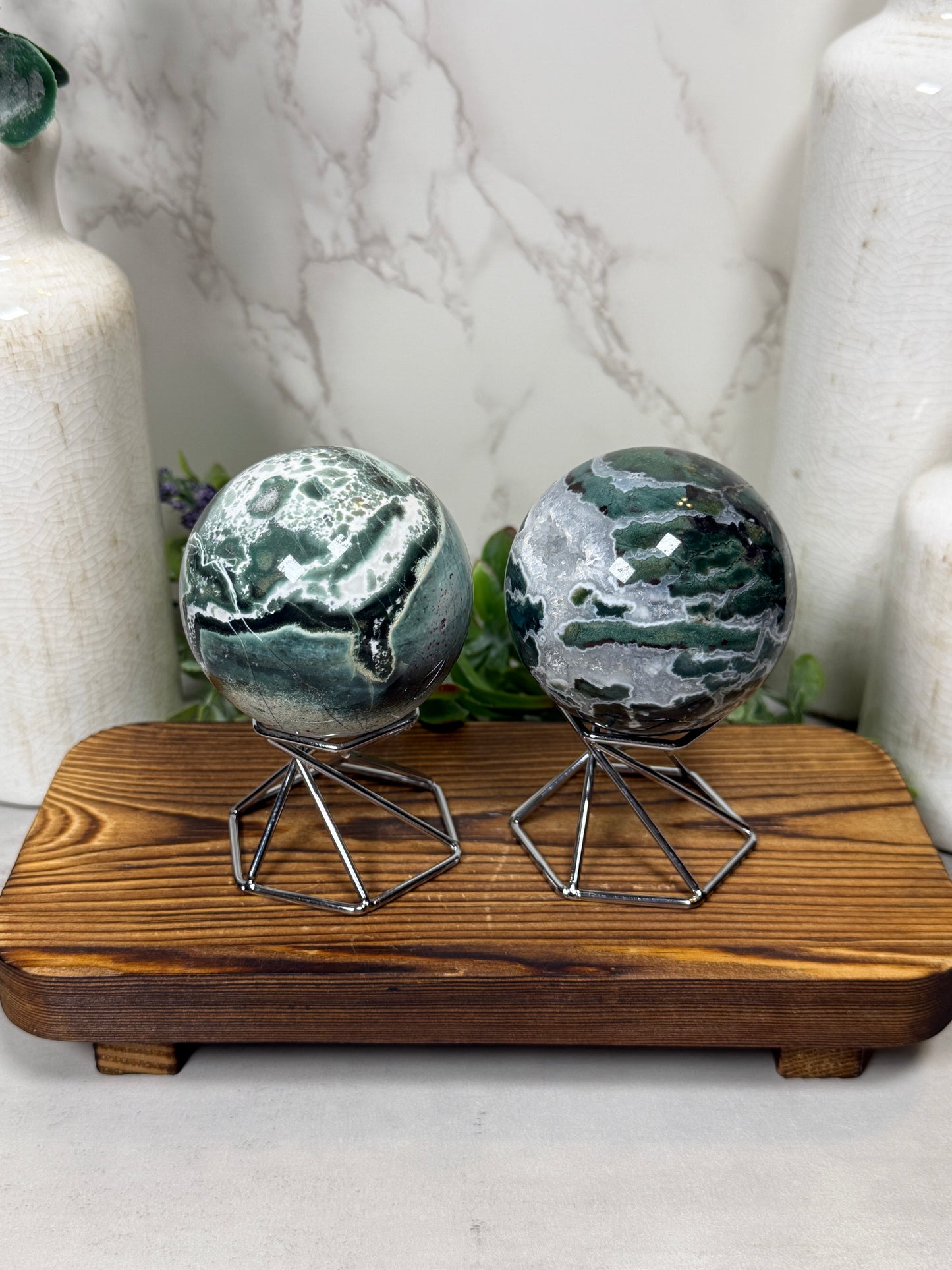 Green Unicorn Jasper + Quartz Spheres
