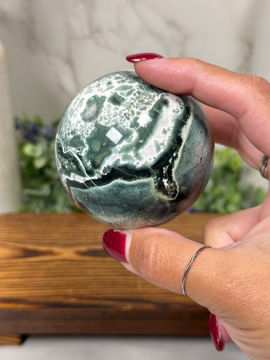 Green Unicorn Jasper + Quartz Spheres