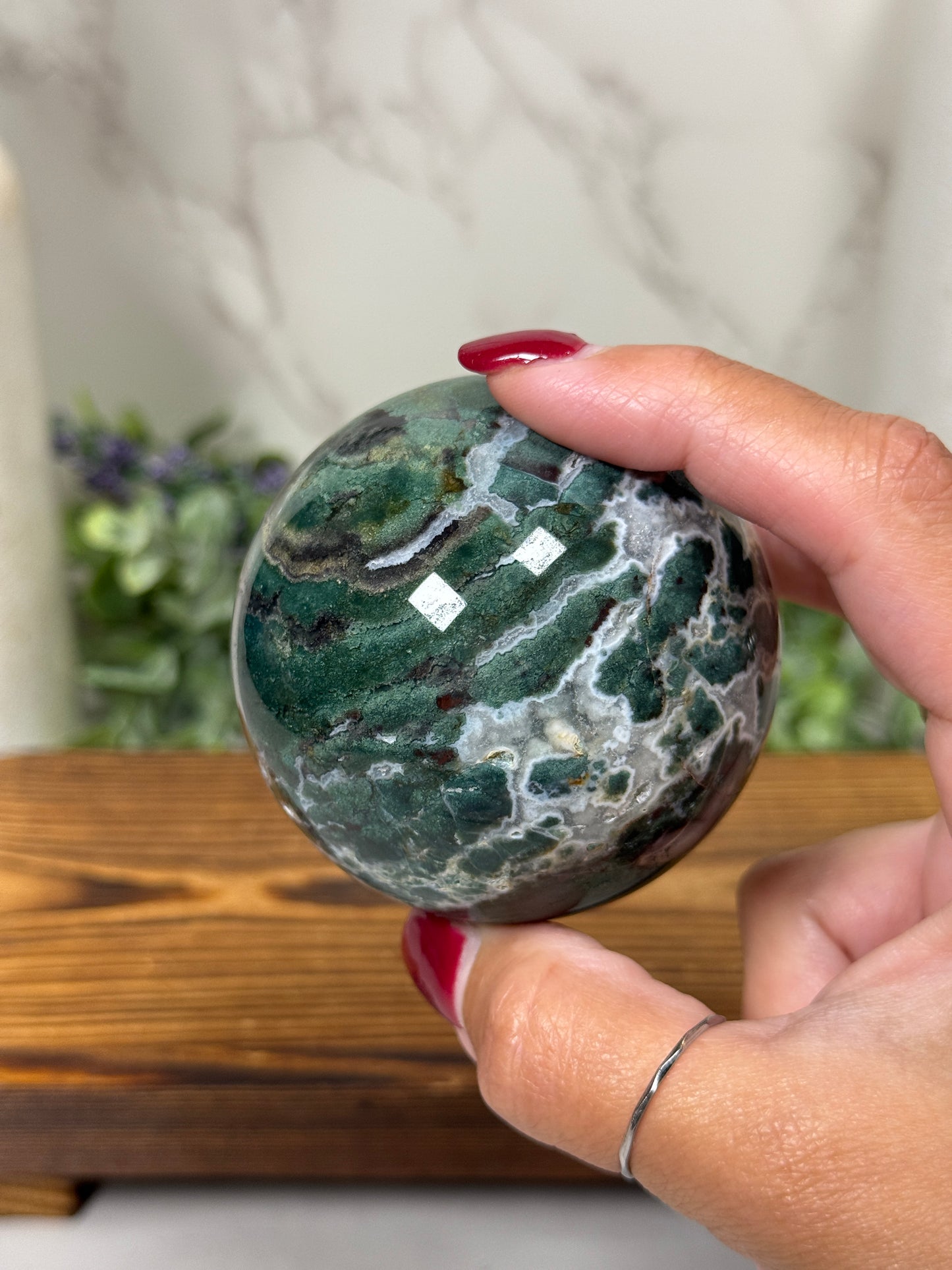 Green Unicorn Jasper + Quartz Spheres