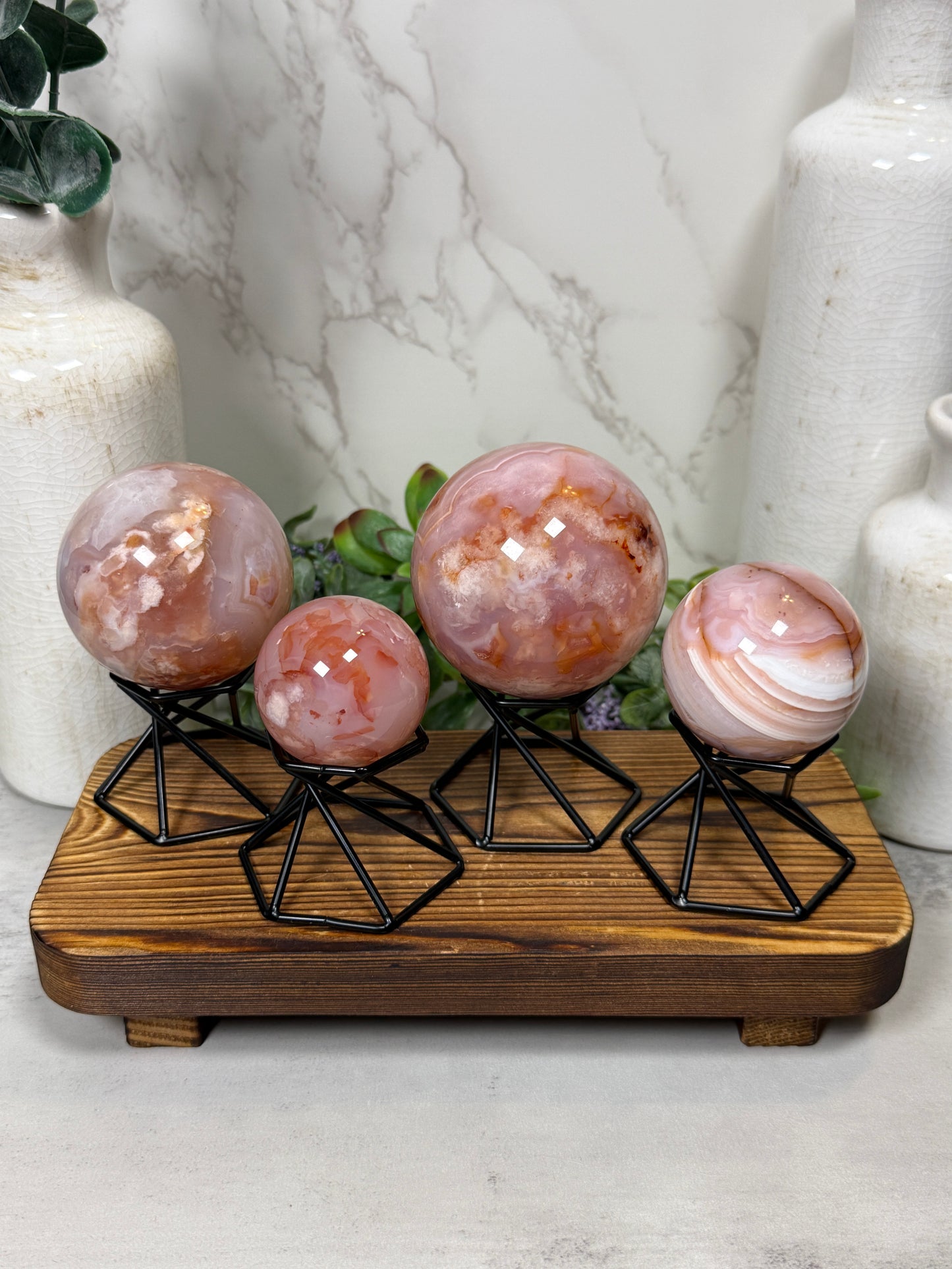 Pink Carnelian Flower Spheres - You Pick!