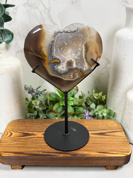 Brown Agate Heart on Stand