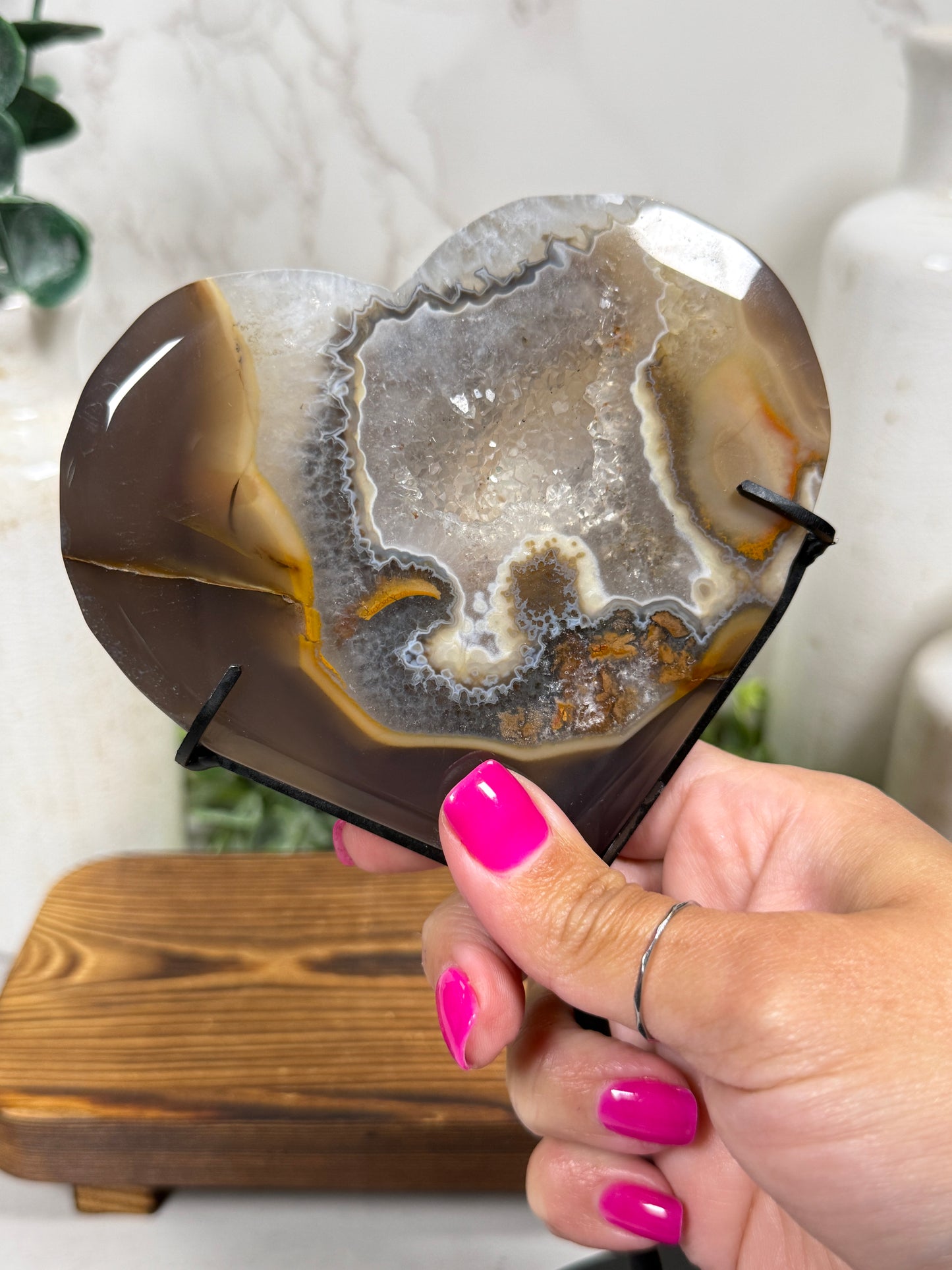 Brown Agate Heart on Stand